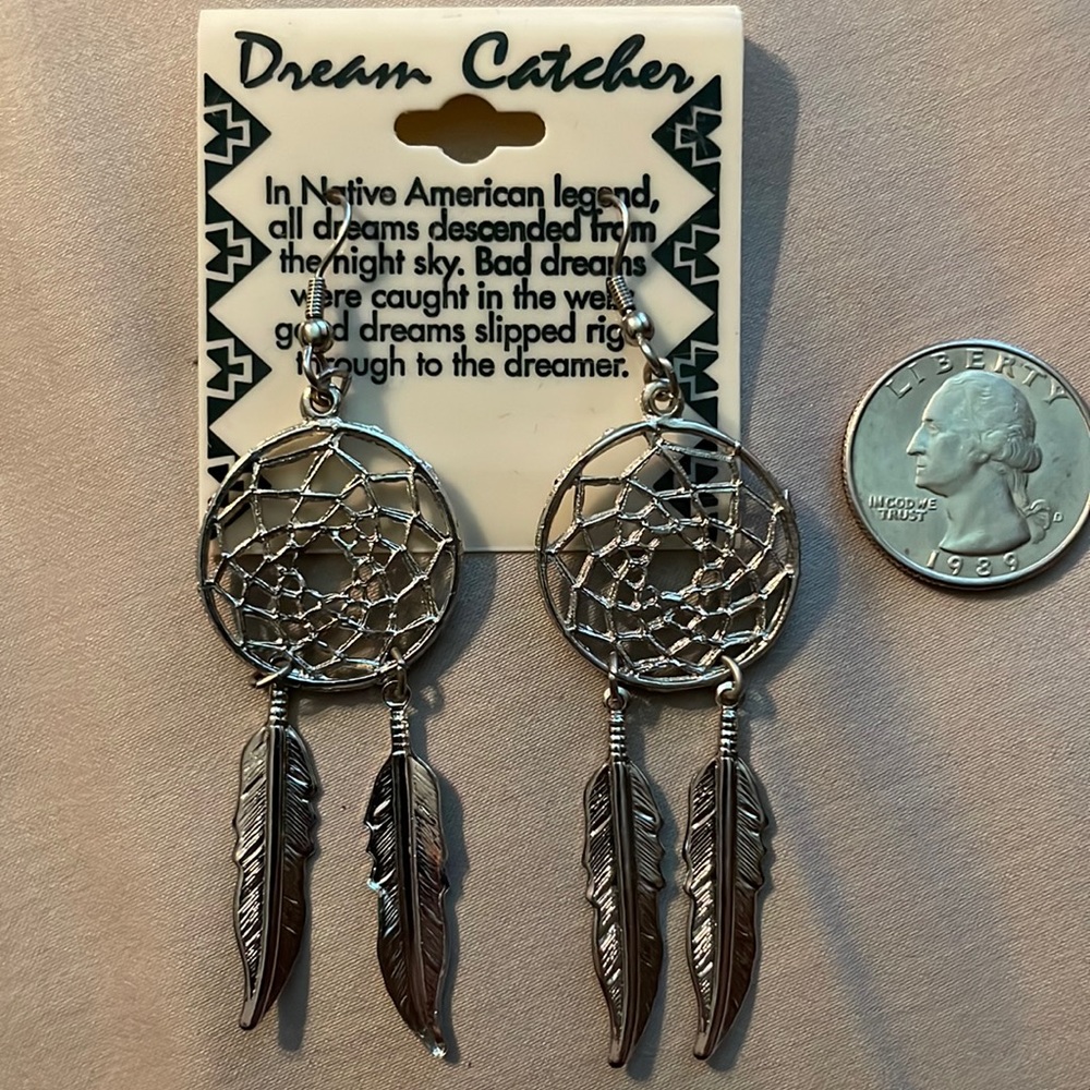 Silver Dream catcher dangling earrings